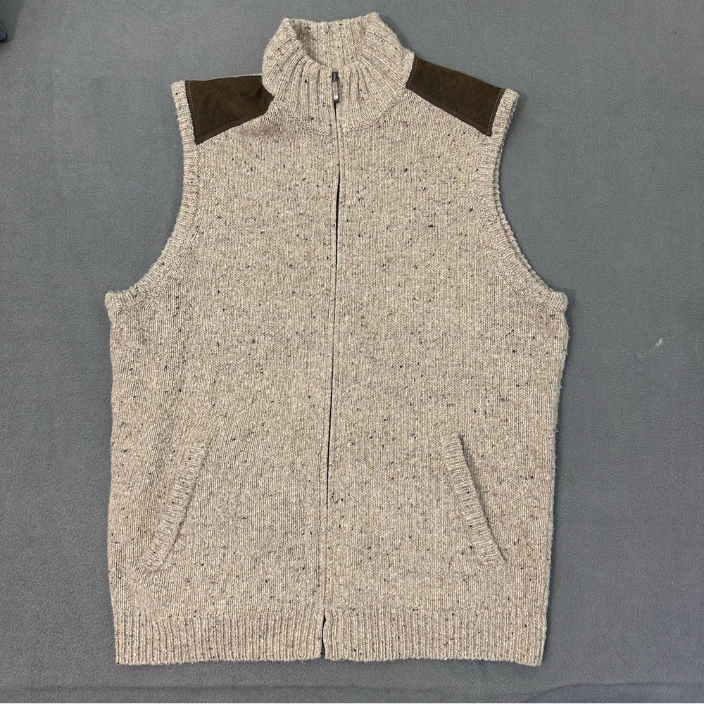 Cremieux Merino Wool Blend Full Zip Vest Shoulder Patch Mens Large